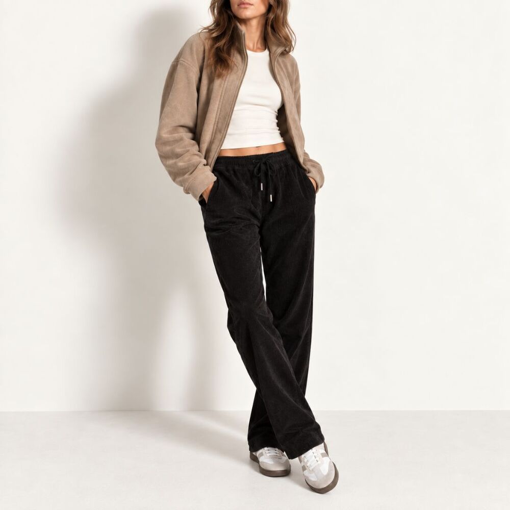 American Eagle Corduroy Pants M Tall NWT Black Pull On Drawstring Straight Leg - Picture 13 of 13